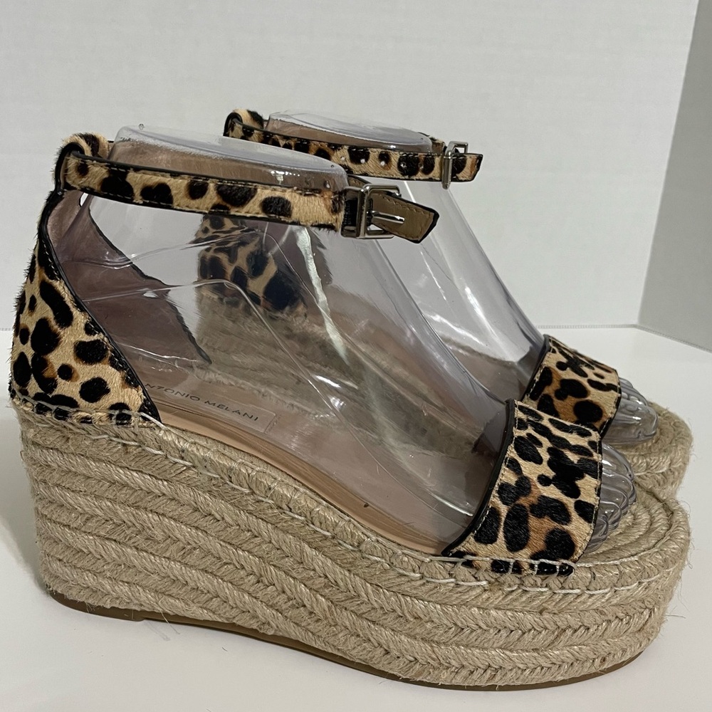 ANTONIO MELANI Leopard Print Espadrille Wedge Sandals